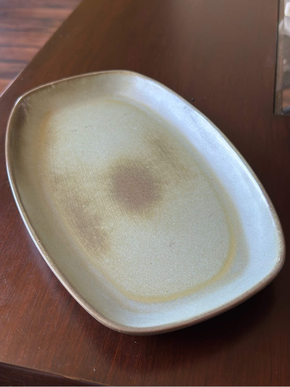 ✨ Vintage Handmade Oval Ceramic Tray in Sage Green